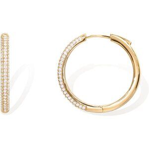 Women 14K Gold Plated 925 Sterling Silver Posts Cubic Zirconia Hoop Earrings